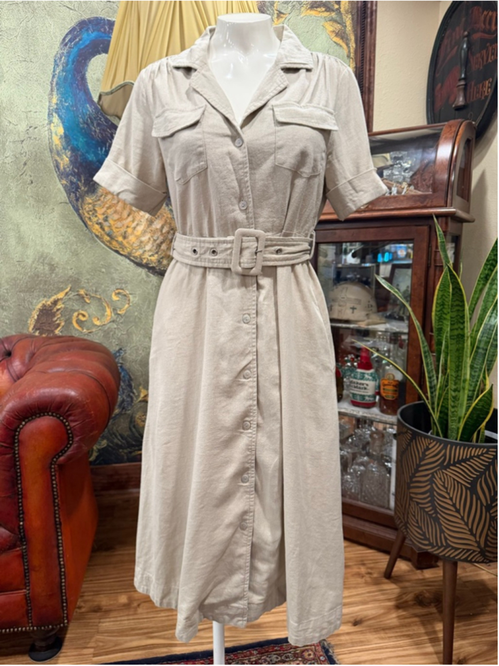 Tahari Linen Blend Belted Safari Midi Dress XS - Picture 3 of 11